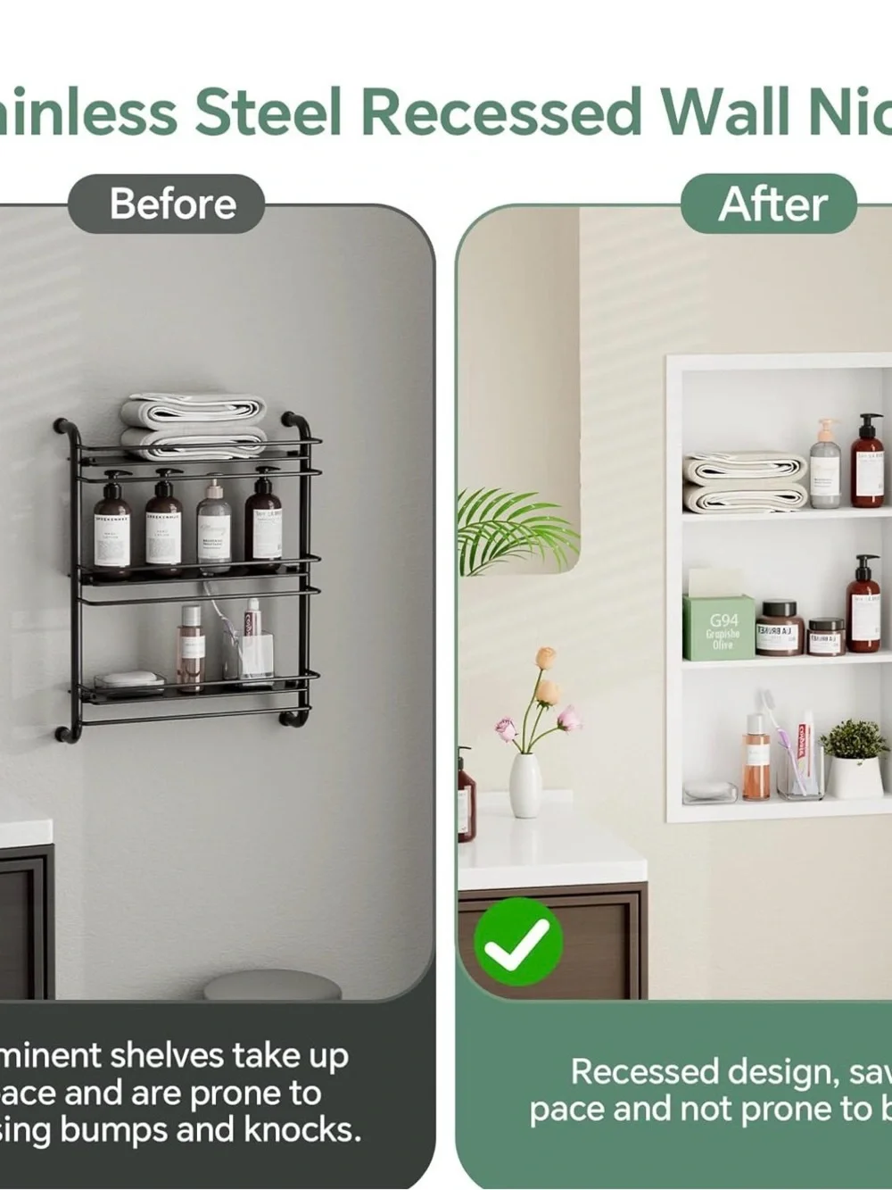 White Wall-Mounted Niche Shelf - White Home Wall Decor medicine cabinet 26x16x8